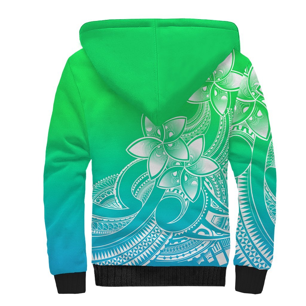 Polynesian Pride Plumeria Flowers Sherpa Hoodie Polynesian Tribal Gradient Green LT9 - Polynesian Pride