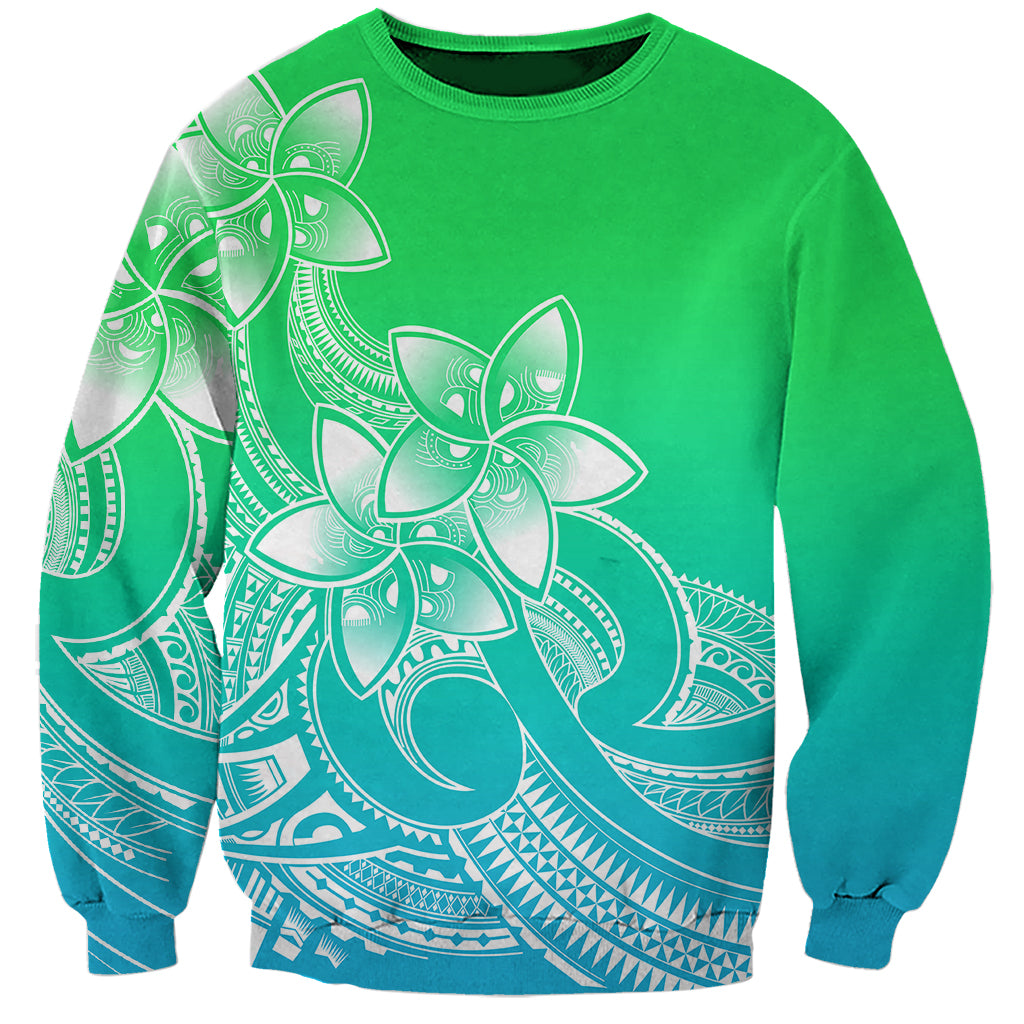 Polynesian Pride Plumeria Flowers Sweatshirt Polynesian Tribal Gradient Green LT9 Unisex Green - Polynesian Pride
