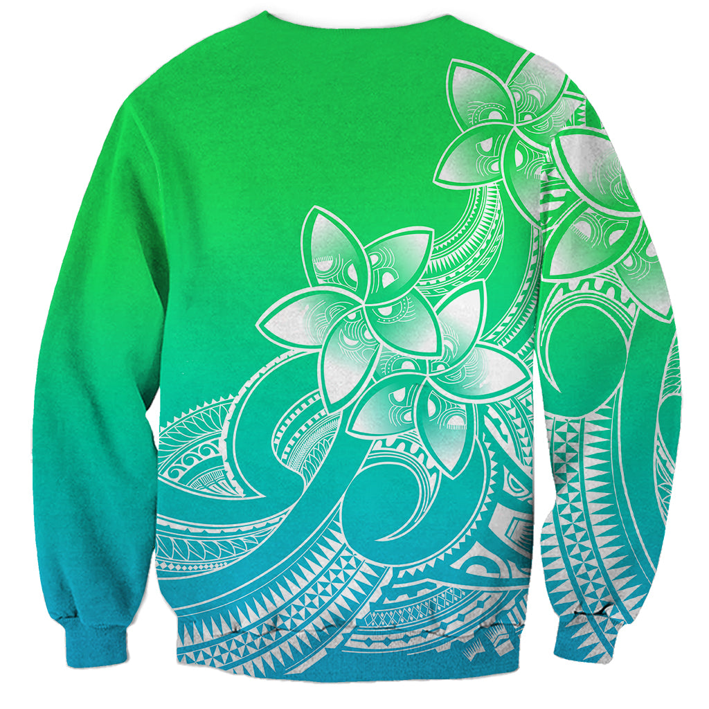Polynesian Pride Plumeria Flowers Sweatshirt Polynesian Tribal Gradient Green LT9 - Polynesian Pride