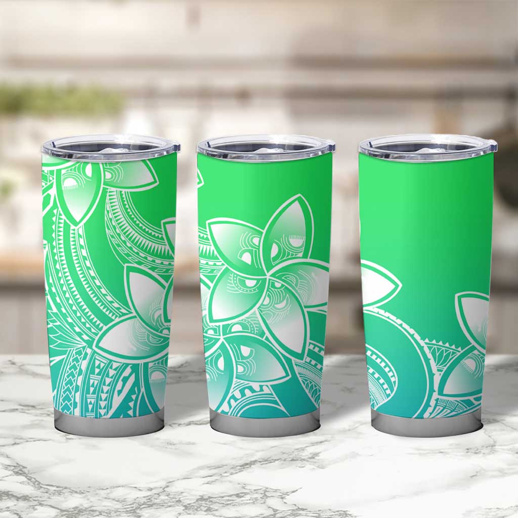 Polynesian Tribal Plumeria Flowers Tumbler Cup Gradient Green Vibe LT9 - Polynesian Pride
