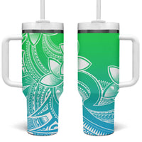 Polynesian Tribal Plumeria Flowers Tumbler With Handle Gradient Green Vibe LT9 One Size: 40 oz Gradient Green - Polynesian Pride