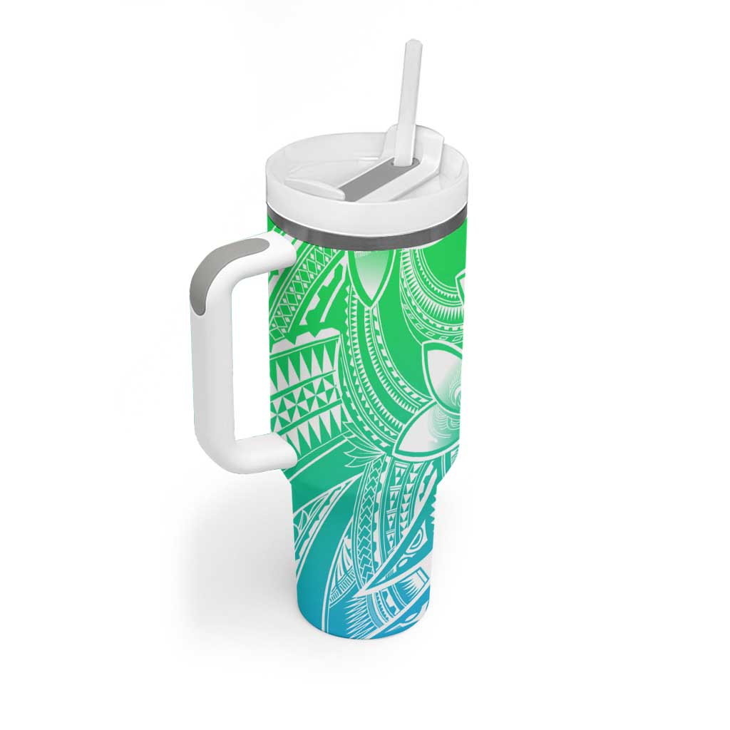 Polynesian Tribal Plumeria Flowers Tumbler With Handle Gradient Green Vibe LT9 - Polynesian Pride