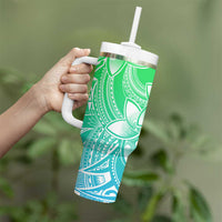 Polynesian Tribal Plumeria Flowers Tumbler With Handle Gradient Green Vibe LT9 - Polynesian Pride