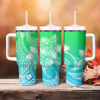 Polynesian Tribal Plumeria Flowers Tumbler With Handle Gradient Green Vibe LT9 - Polynesian Pride