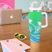 Polynesian Tribal Plumeria Flowers Tumbler With Handle Gradient Green Vibe LT9 - Polynesian Pride