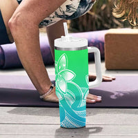 Polynesian Tribal Plumeria Flowers Tumbler With Handle Gradient Green Vibe LT9 - Polynesian Pride