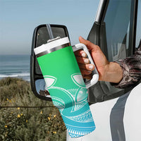 Polynesian Tribal Plumeria Flowers Tumbler With Handle Gradient Green Vibe LT9 - Polynesian Pride