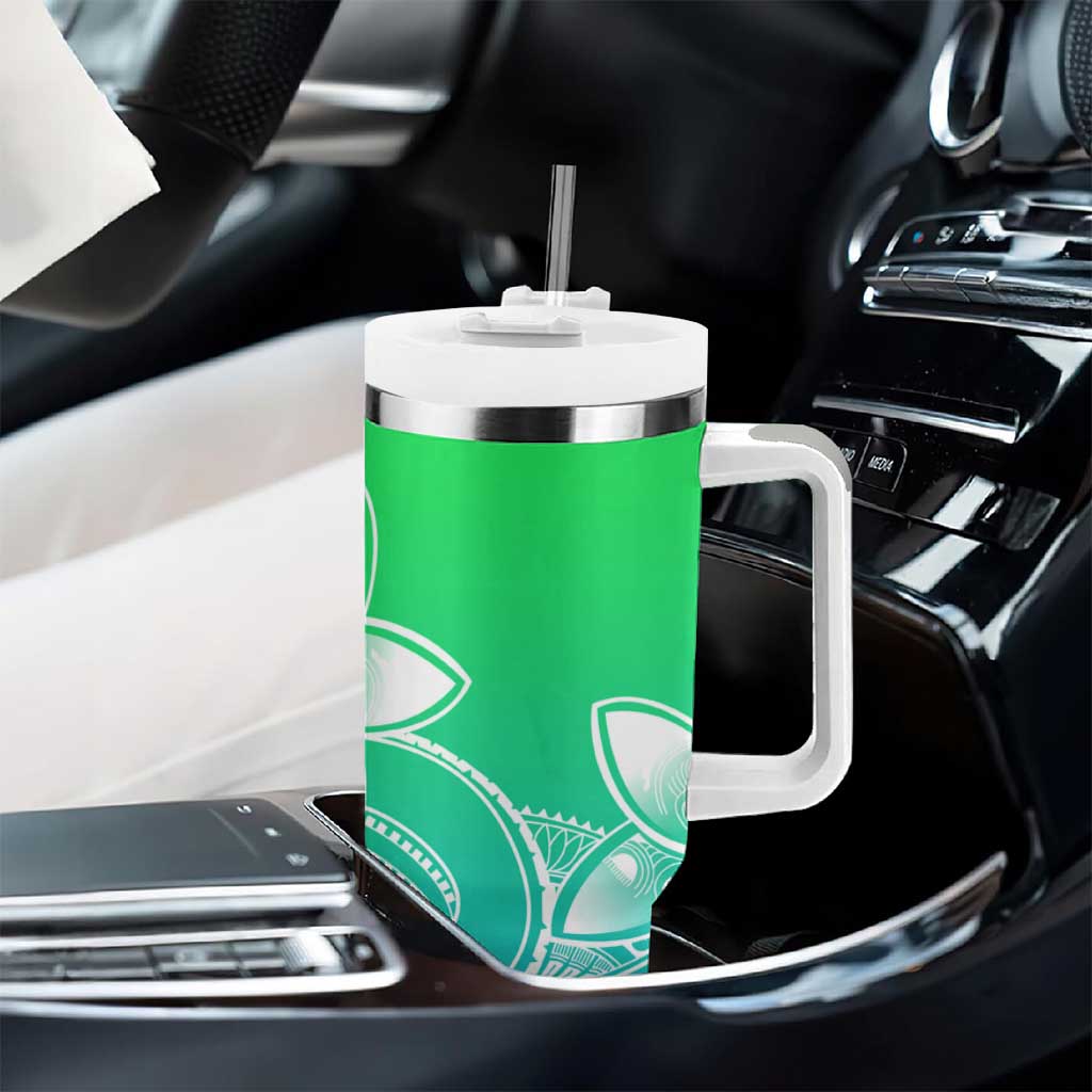 Polynesian Tribal Plumeria Flowers Tumbler With Handle Gradient Green Vibe LT9 - Polynesian Pride