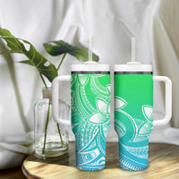 Polynesian Tribal Plumeria Flowers Tumbler With Handle Gradient Green Vibe LT9 - Polynesian Pride