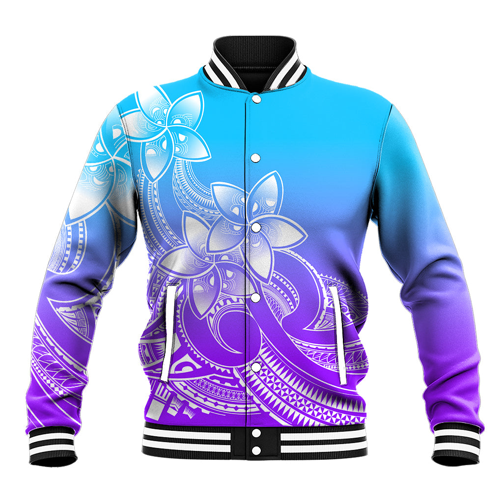 Polynesian Pride Plumeria Flowers Baseball Jacket Polynesian Tribal Gradient Purple LT9 Unisex Purple - Polynesian Pride