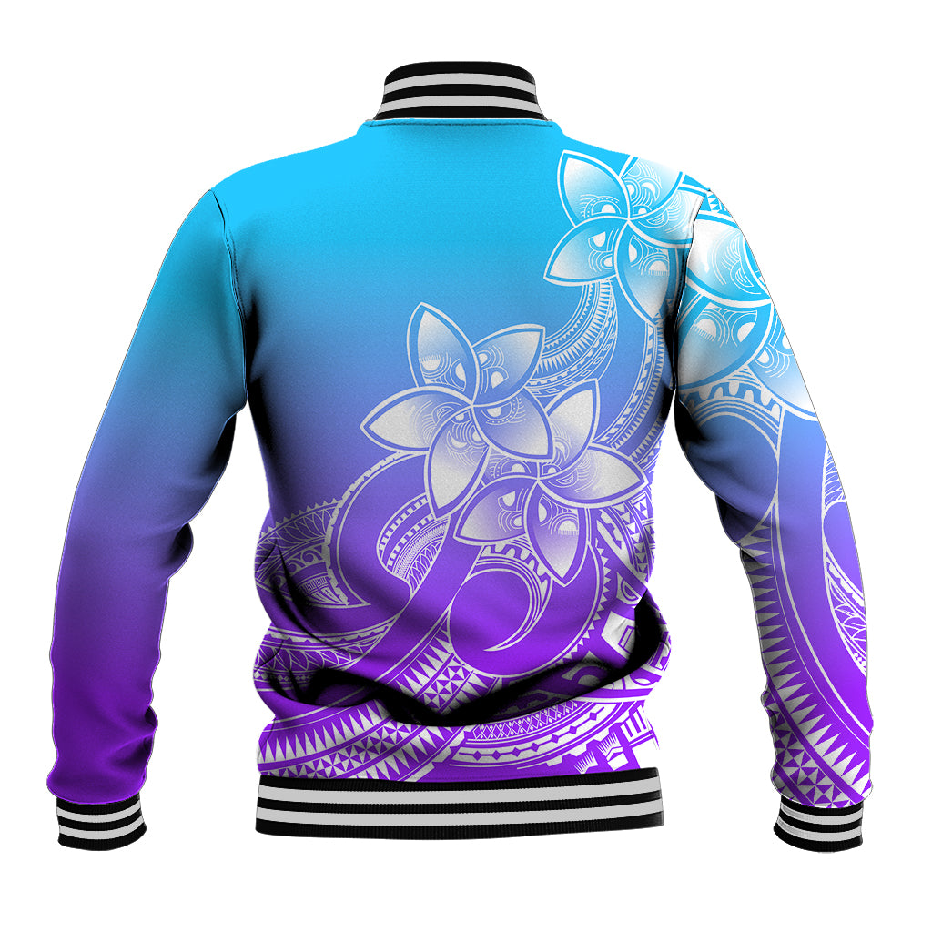 Polynesian Pride Plumeria Flowers Baseball Jacket Polynesian Tribal Gradient Purple LT9 - Polynesian Pride