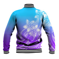 Polynesian Pride Plumeria Flowers Baseball Jacket Polynesian Tribal Gradient Purple LT9 - Polynesian Pride