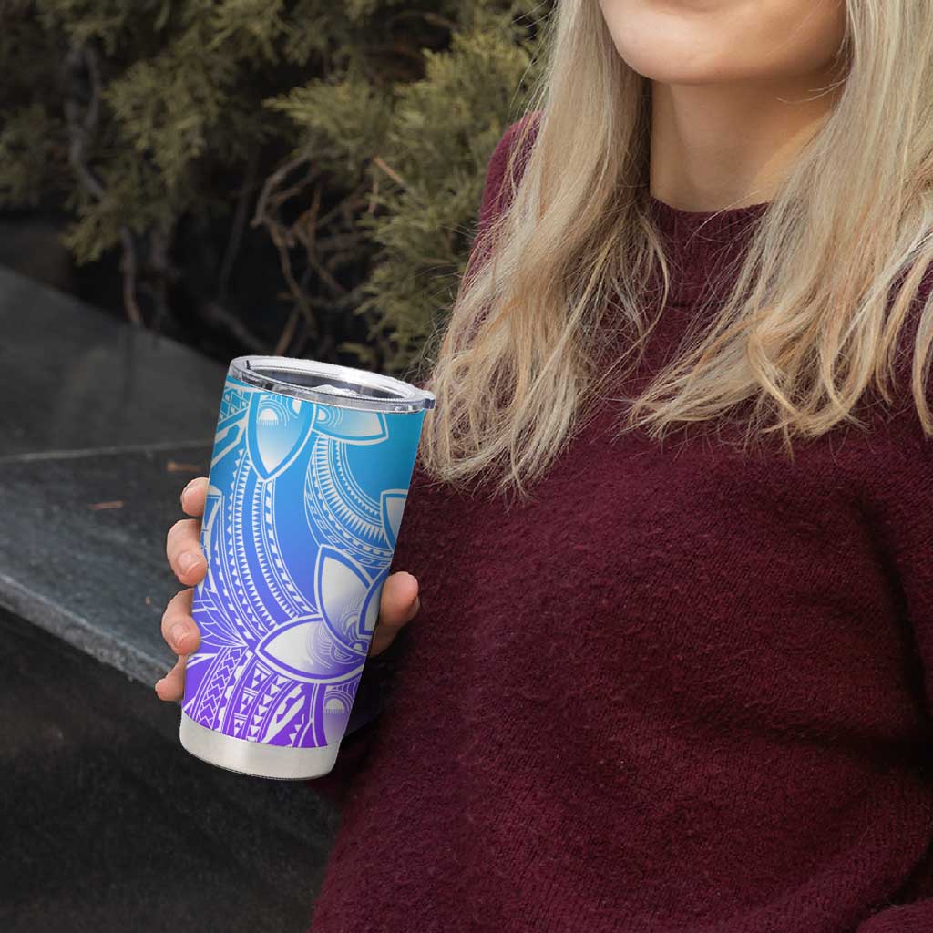 Polynesian Tribal Plumeria Flowers Tumbler Cup Gradient Purple Vibe LT9 - Polynesian Pride