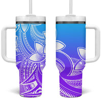 Polynesian Tribal Plumeria Flowers Tumbler With Handle Gradient Purple Vibe LT9 One Size: 40 oz Gradient Purple - Polynesian Pride