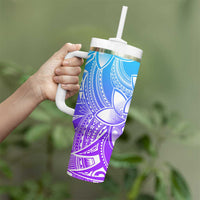 Polynesian Tribal Plumeria Flowers Tumbler With Handle Gradient Purple Vibe LT9 - Polynesian Pride