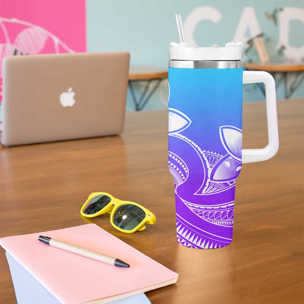 Polynesian Tribal Plumeria Flowers Tumbler With Handle Gradient Purple Vibe LT9 - Polynesian Pride
