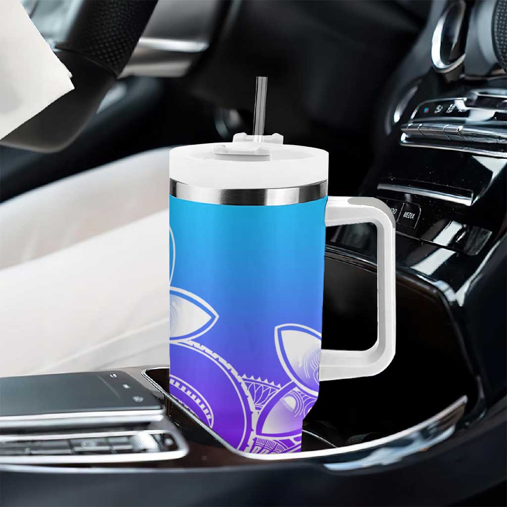 Polynesian Tribal Plumeria Flowers Tumbler With Handle Gradient Purple Vibe LT9 - Polynesian Pride