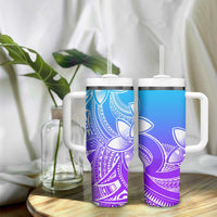 Polynesian Tribal Plumeria Flowers Tumbler With Handle Gradient Purple Vibe LT9 - Polynesian Pride