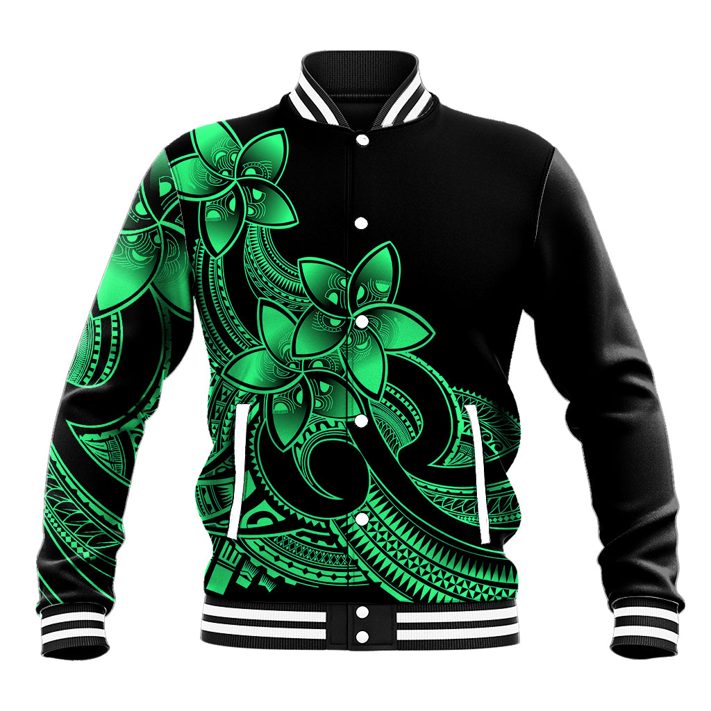 Polynesian Pride Plumeria Flowers Baseball Jacket Polynesian Tribal Green Vibe LT9 Unisex Green - Polynesian Pride