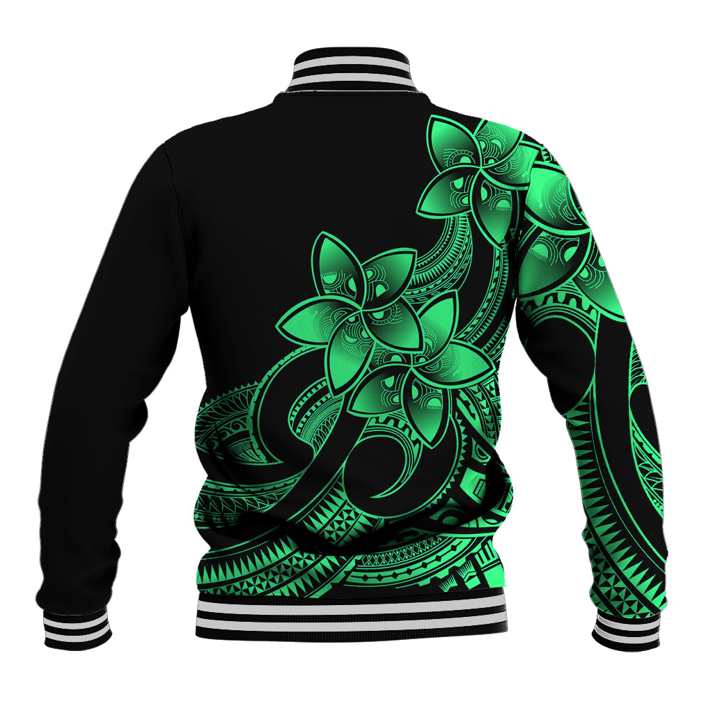 Polynesian Pride Plumeria Flowers Baseball Jacket Polynesian Tribal Green Vibe LT9 - Polynesian Pride
