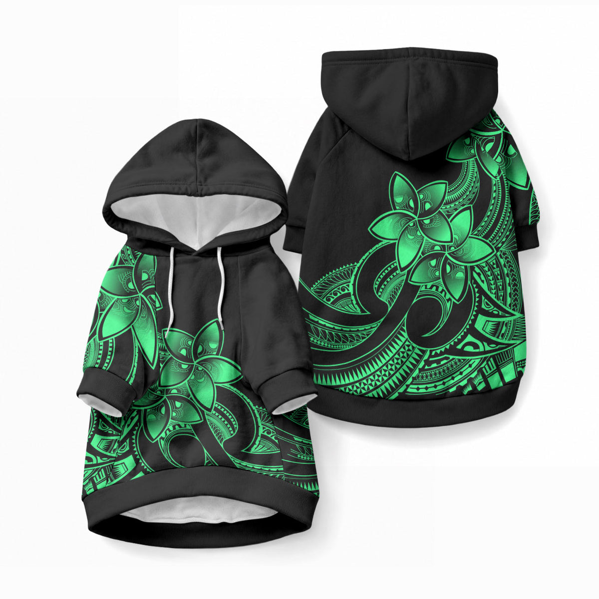 Polynesian Pride Plumeria Flowers Pet Hoodie Polynesian Tribal Green Vibe LT9 Pullover Green - Polynesian Pride