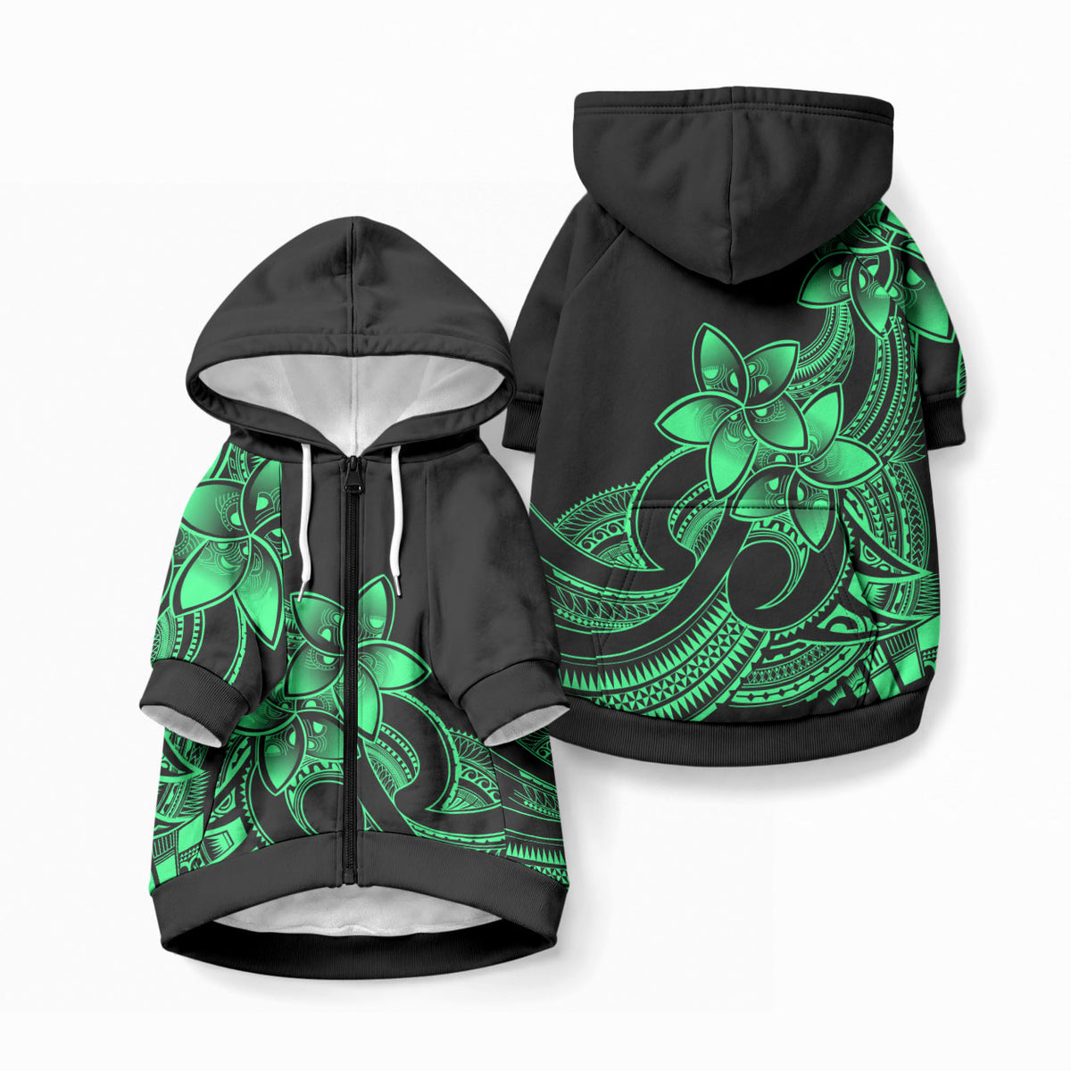 Polynesian Pride Plumeria Flowers Pet Hoodie Polynesian Tribal Green Vibe LT9 Zip-up Green - Polynesian Pride