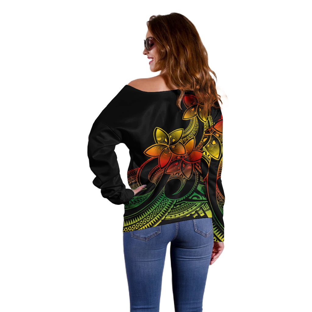 Polynesian Pride Plumeria Flowers Off Shoulder Sweater Polynesian Tribal Reggae Vibe LT9 - Polynesian Pride