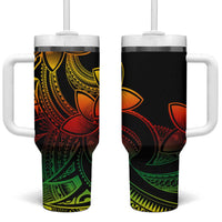 Polynesian Tribal Plumeria Flowers Tumbler With Handle Reggae Vibe LT9 One Size: 40 oz Reggae - Polynesian Pride