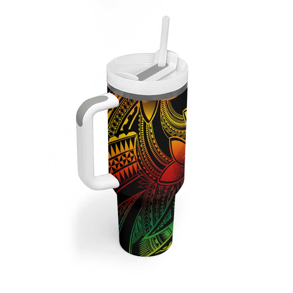 Polynesian Tribal Plumeria Flowers Tumbler With Handle Reggae Vibe LT9 - Polynesian Pride