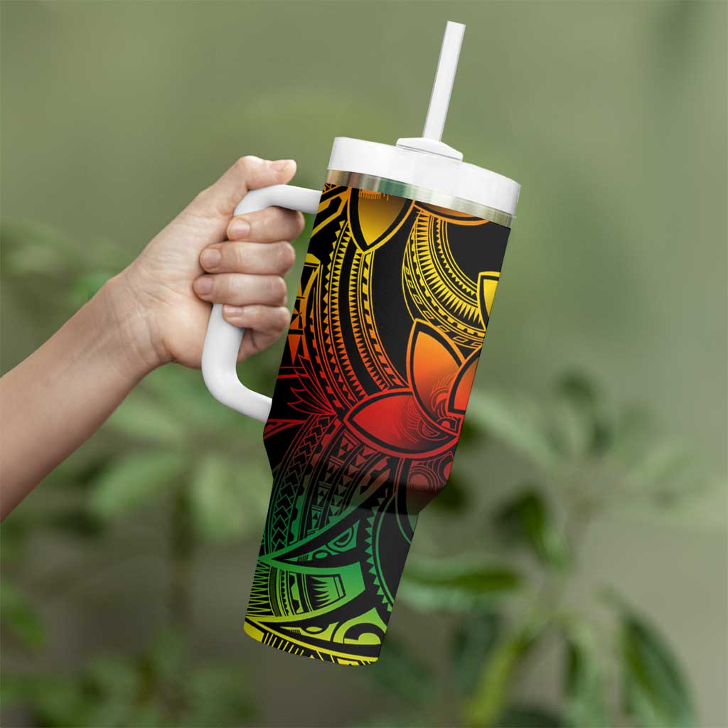 Polynesian Tribal Plumeria Flowers Tumbler With Handle Reggae Vibe LT9 - Polynesian Pride
