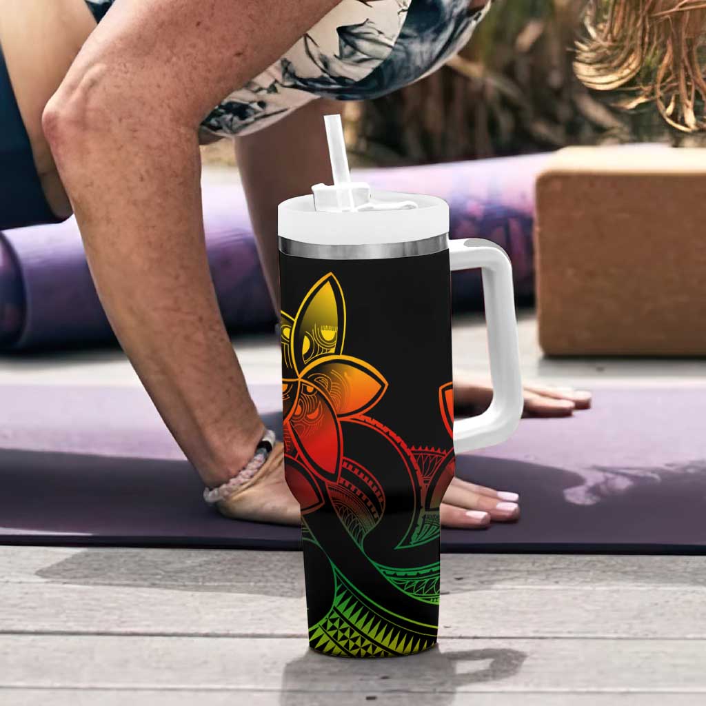 Polynesian Tribal Plumeria Flowers Tumbler With Handle Reggae Vibe LT9 - Polynesian Pride