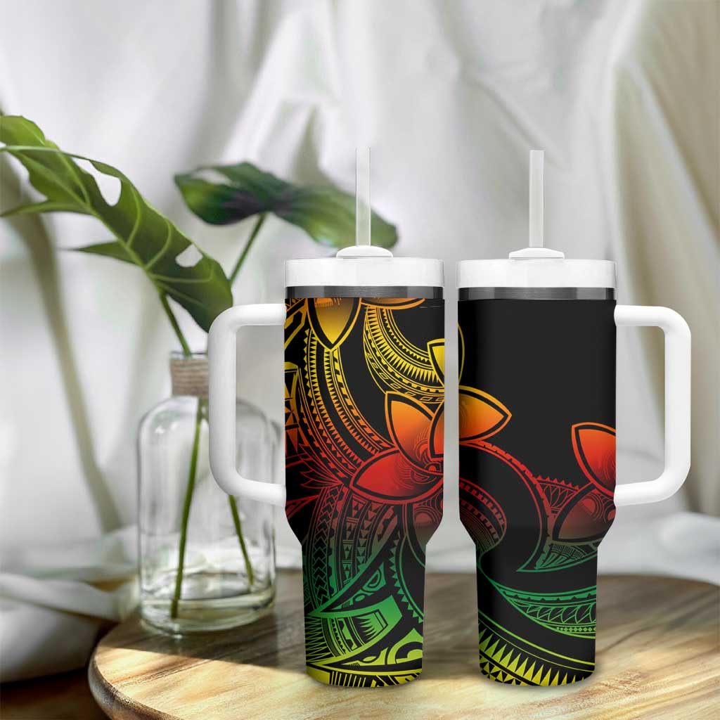 Polynesian Tribal Plumeria Flowers Tumbler With Handle Reggae Vibe LT9 - Polynesian Pride