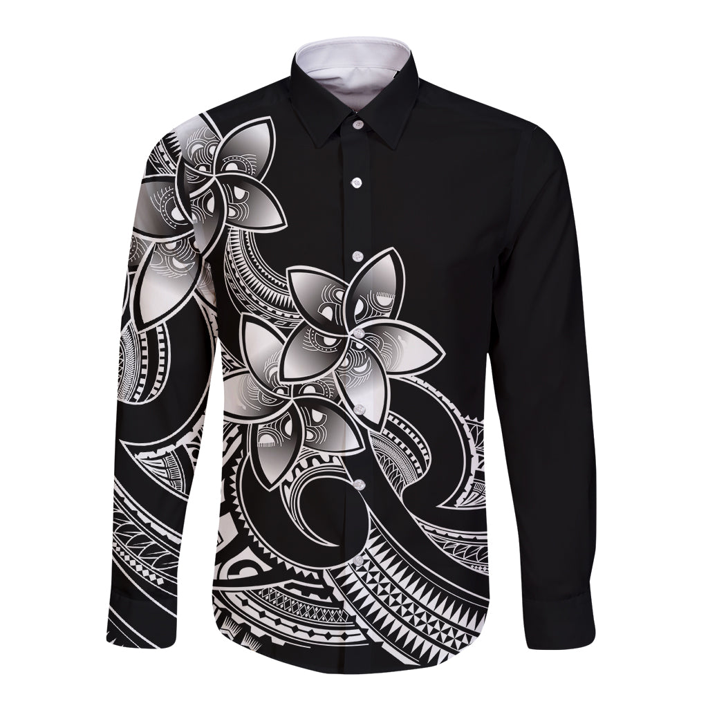 Polynesian Pride Plumeria Flowers Long Sleeve Button Shirt Polynesian Tribal White Vibe LT9 Unisex White - Polynesian Pride