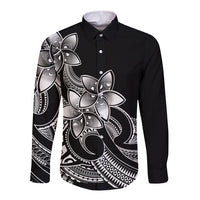 Polynesian Pride Plumeria Flowers Long Sleeve Button Shirt Polynesian Tribal White Vibe LT9 Unisex White - Polynesian Pride