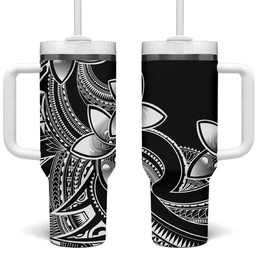 Polynesian Tribal Plumeria Flowers Tumbler With Handle Black Vibe LT9 One Size: 40 oz Black - Polynesian Pride