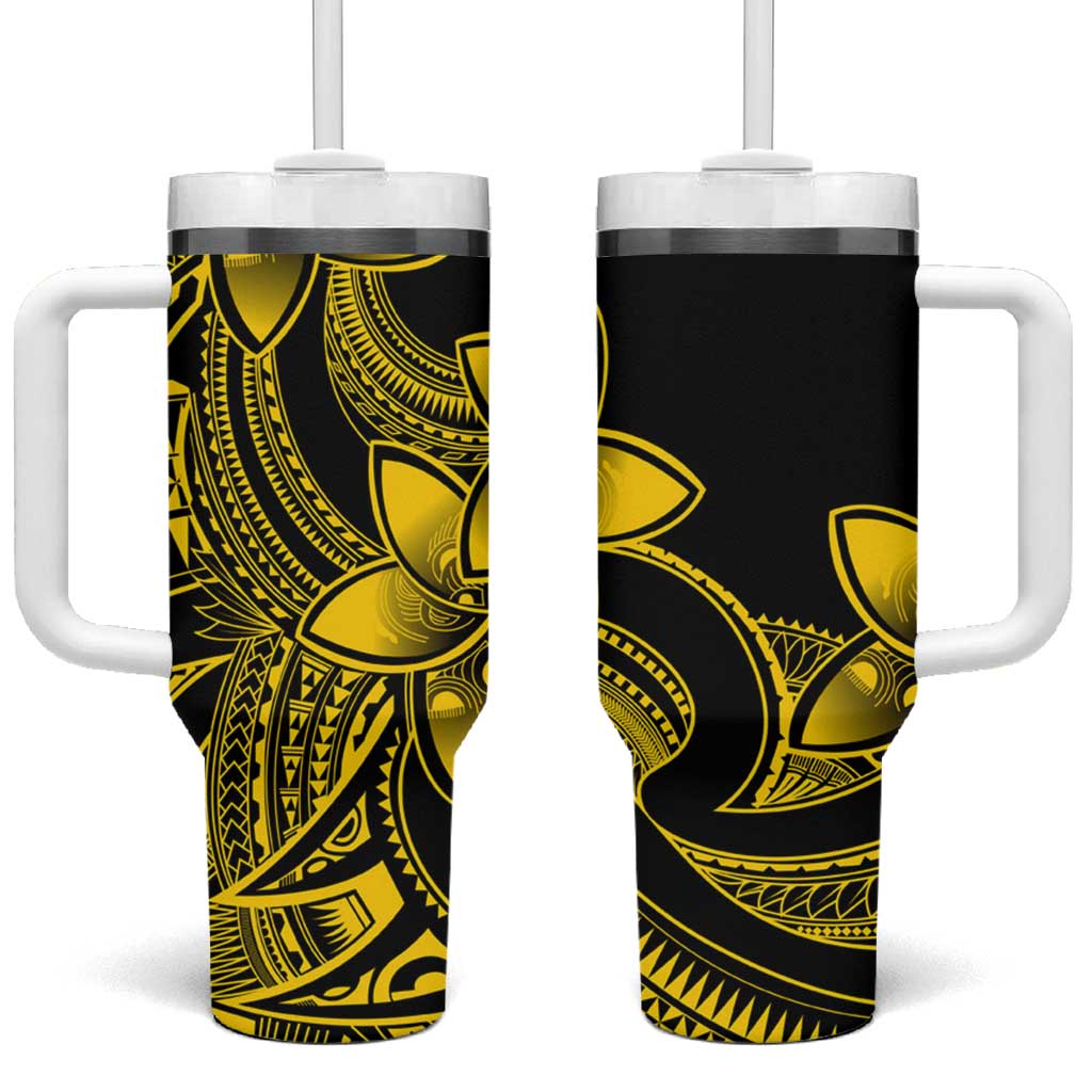 Polynesian Tribal Plumeria Flowers Tumbler With Handle Yellow Vibe LT9 One Size: 40 oz Yellow - Polynesian Pride