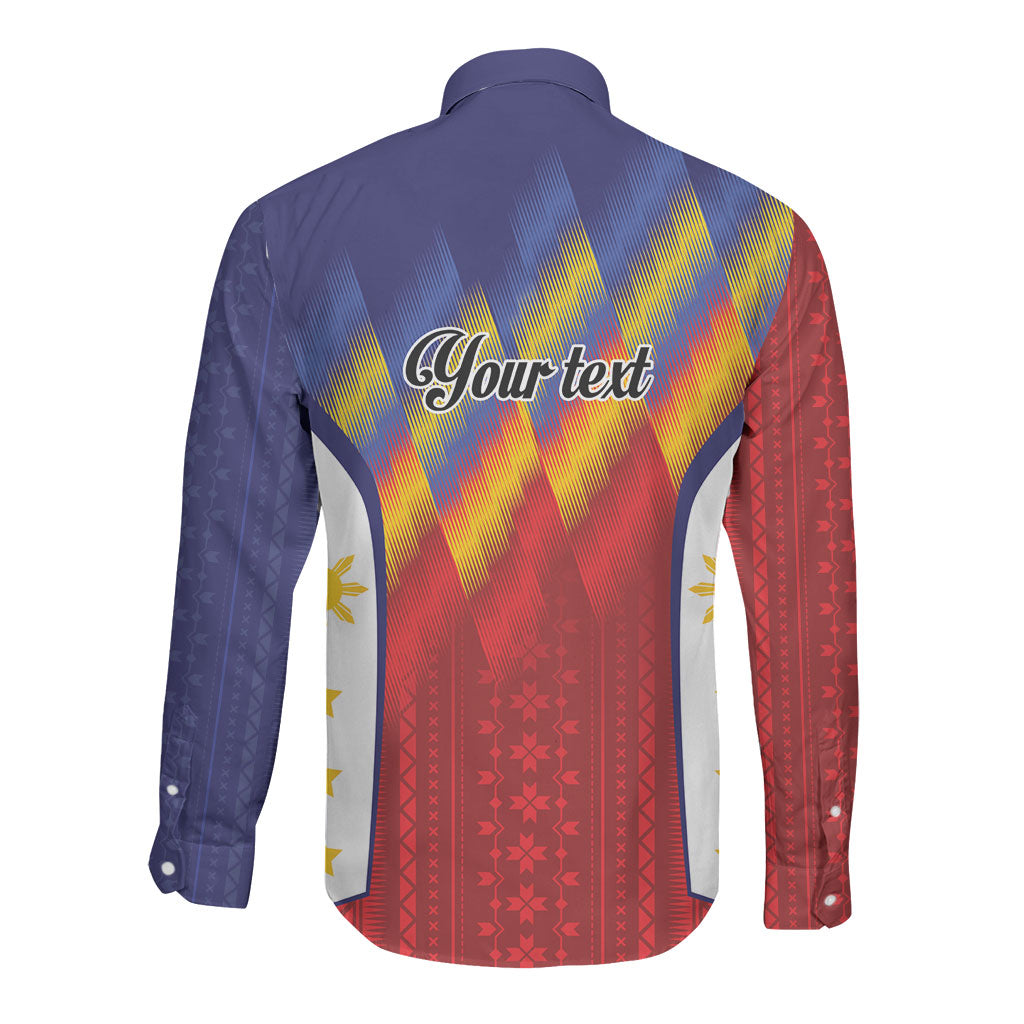 Personalized Philippines Eight Rays Sun Long Sleeve Button Shirt Traditional Filipino Igorot Pattern Motif LT9 - Polynesian Pride