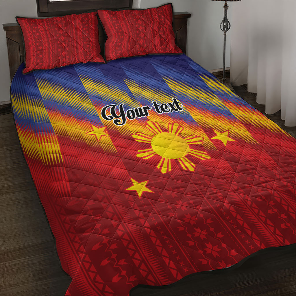 Personalized Philippines Eight Rays Sun Quilt Bed Set Traditional Filipino Igorot Pattern Motif LT9 Red - Polynesian Pride