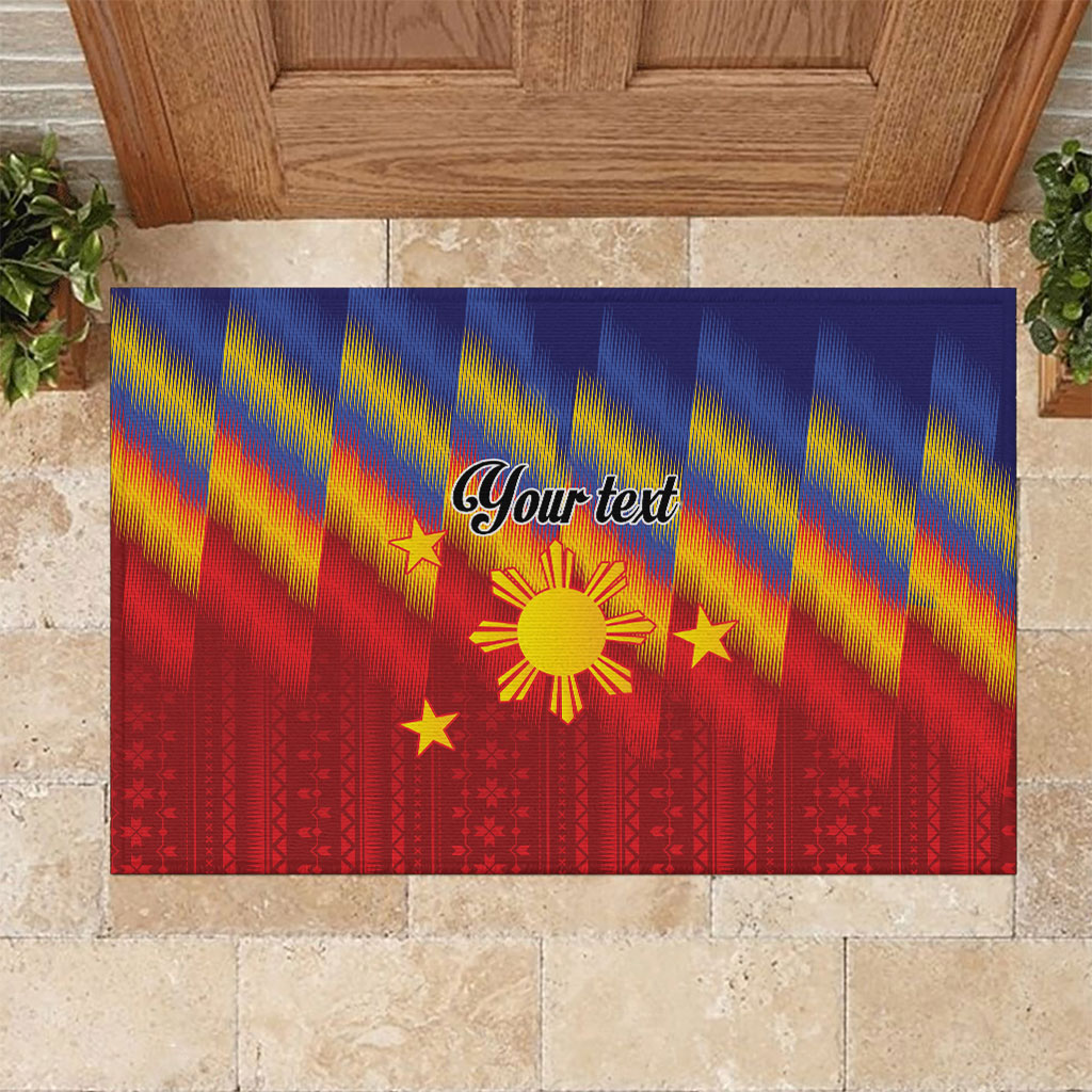 Personalized Philippines Eight Rays Sun Rubber Doormat Traditional Filipino Igorot Pattern Motif LT9 Red - Polynesian Pride
