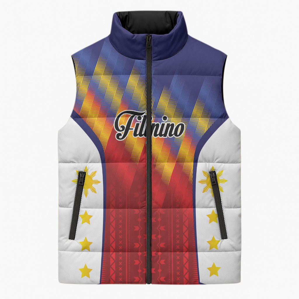 Personalized Philippines Eight Rays Sun Sleeveless Puffer Jacket Traditional Filipino Igorot Pattern Motif LT9 Unisex Red - Polynesian Pride