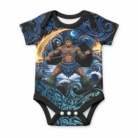 Samoa Siva Afi Baby Onesie Fireknife Fire Dance Pacific Tribal Motif LT9 Blue - Polynesian Pride