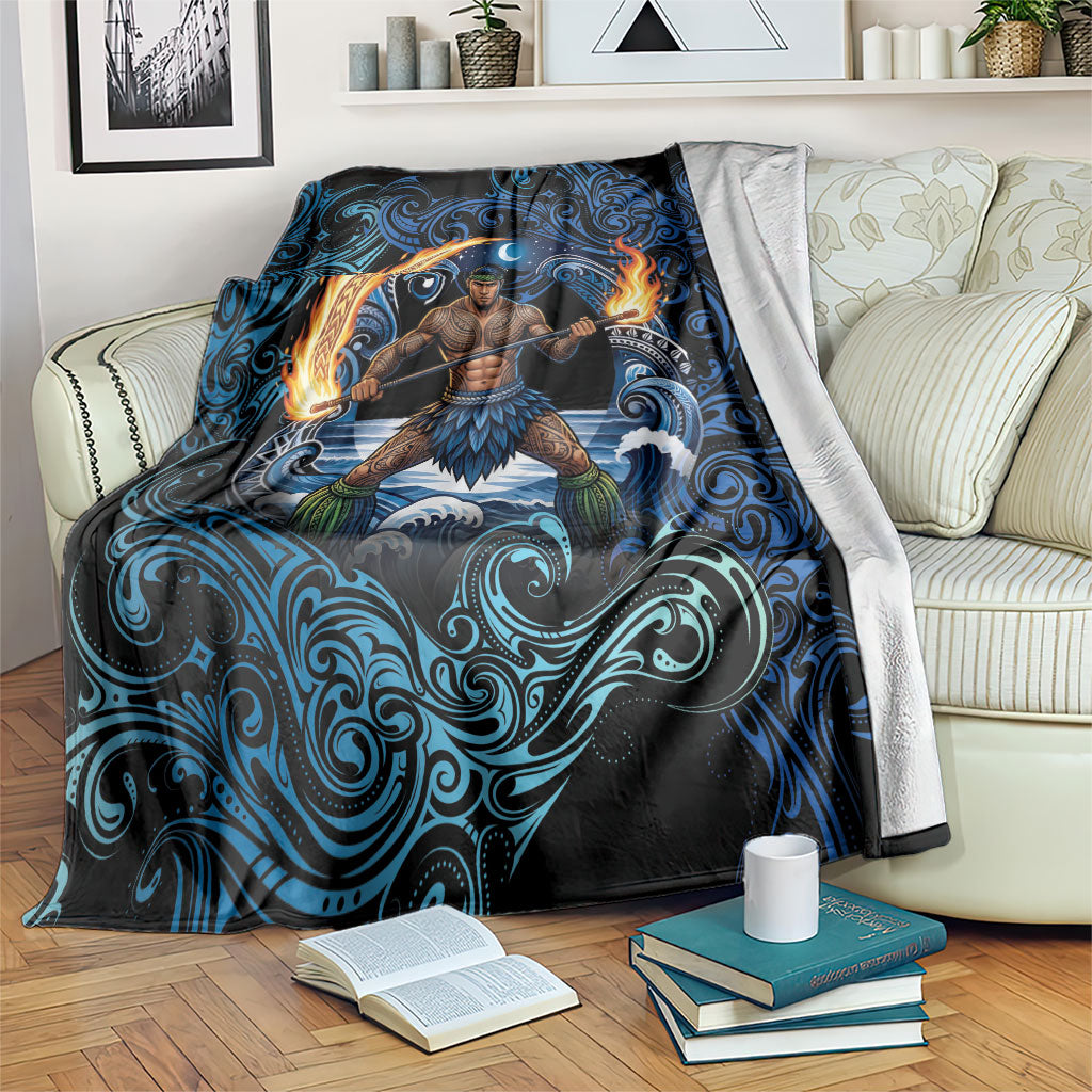 Samoa Siva Afi Blanket Fireknife Fire Dance Pacific Tribal Motif LT9 Blue - Polynesian Pride