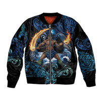 Samoa Siva Afi Bomber Jacket Fireknife Fire Dance Pacific Tribal Motif LT9 Unisex Blue - Polynesian Pride
