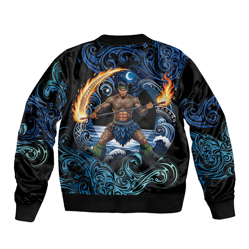 Samoa Siva Afi Bomber Jacket Fireknife Fire Dance Pacific Tribal Motif LT9 - Polynesian Pride