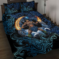 Samoa Siva Afi Quilt Bed Set Fireknife Fire Dance Pacific Tribal Motif LT9 Blue - Polynesian Pride