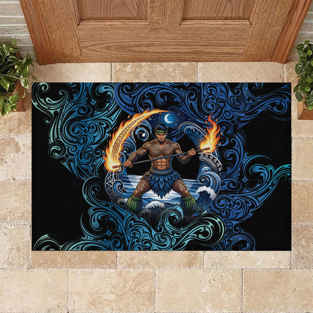 Samoa Siva Afi Rubber Doormat Fireknife Fire Dance Pacific Tribal Motif LT9 Blue - Polynesian Pride