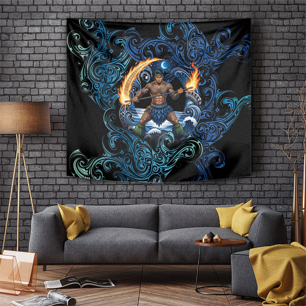 Samoa Siva Afi Tapestry Fireknife Fire Dance Pacific Tribal Motif LT9 Blue - Polynesian Pride