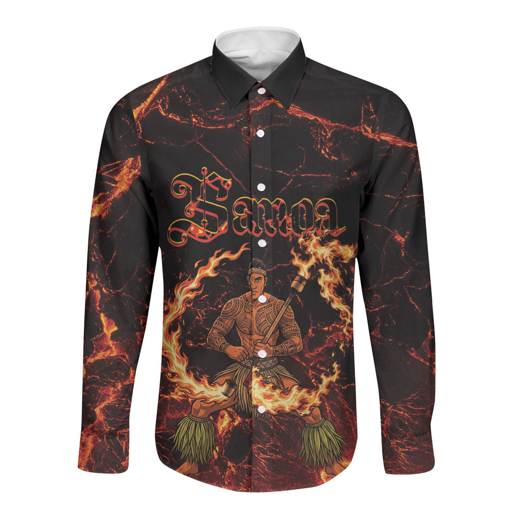 Samoa Siva Afi Dance Fireknife Long Sleeve Button Shirt Polynesian Heritage Fire Dance LT9 Unisex Black - Polynesian Pride