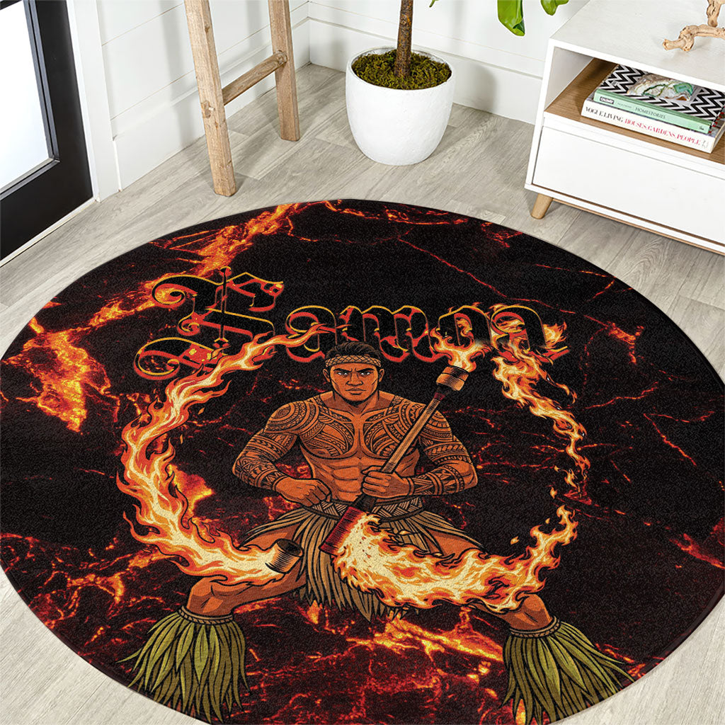 Samoa Siva Afi Dance Fireknife Round Carpet Polynesian Heritage Fire Dance LT9 Black - Polynesian Pride
