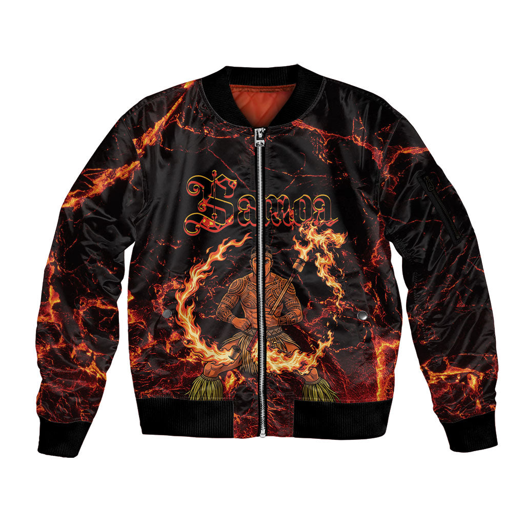 Samoa Siva Afi Dance Fireknife Sleeve Zip Bomber Jacket Polynesian Heritage Fire Dance LT9 Unisex Black - Polynesian Pride